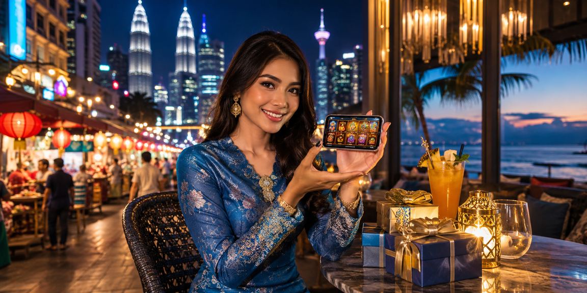 Wanita berbaju kurung menggunakan aplikasi kasino dalam talian di Kuala Lumpur
