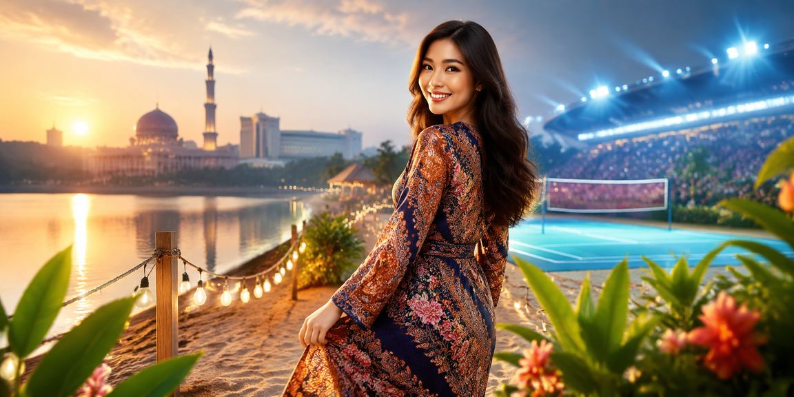 Wanita berbaju batik membuat deposit dalam talian di Putrajaya menggunakan telefon pintar